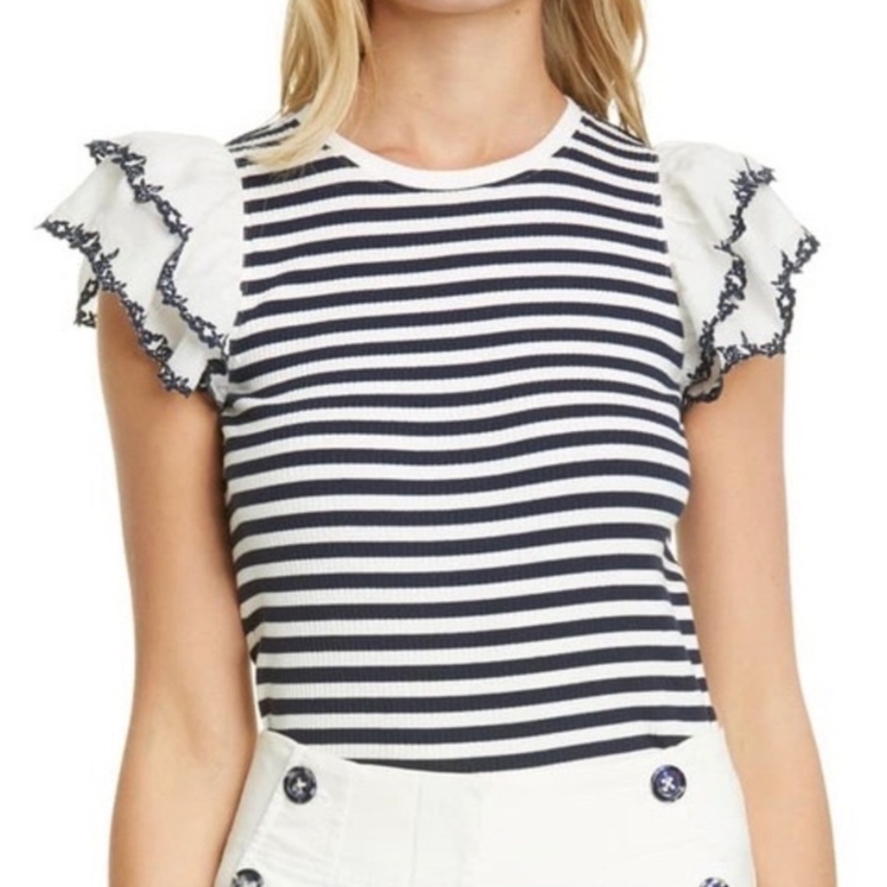 Tanya Taylor navy and white striped crew t-shirt